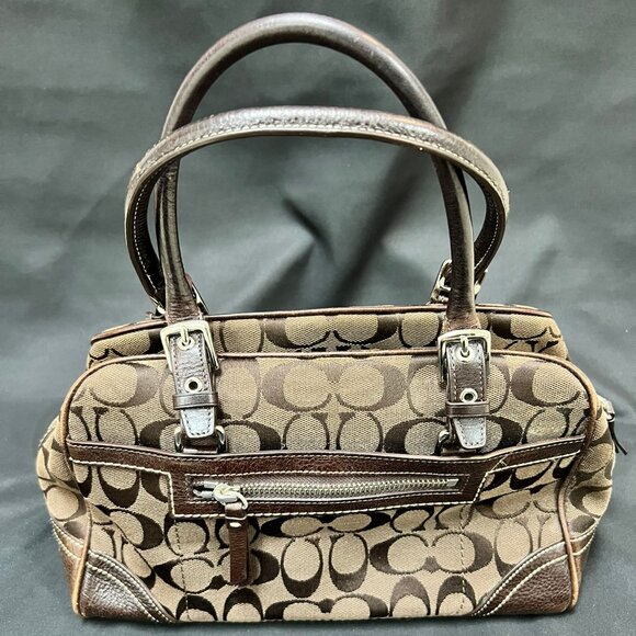 Coach Vintage Dark Brown Signature Satchel Shoulder Bag Bag Purse Double Handle - Picture 2 of 9